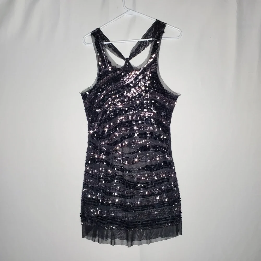 Vtg Y2K Wildcat Mini Dress Sheer Sequin  Lined‎ Evening Party Baddie Whimsy 90s